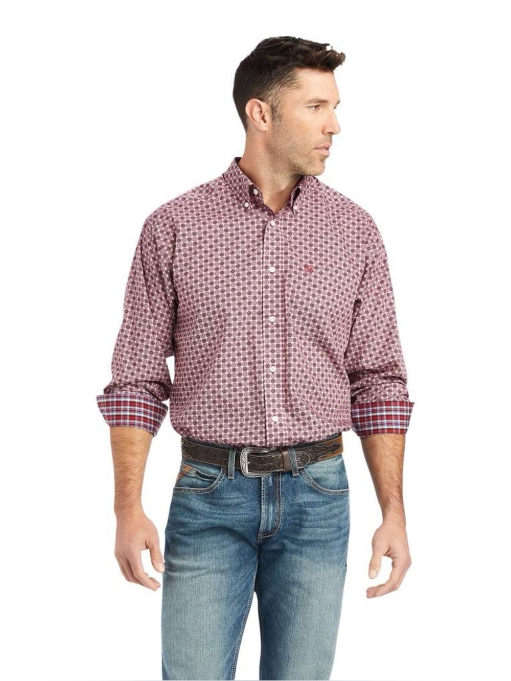 Ariat Eldredge Wrinkle Free 100% Cotton Button Up Shirt Mens Size L